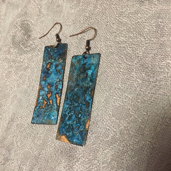Turquoise Copper Patina Earrings - Picture 2 of 4